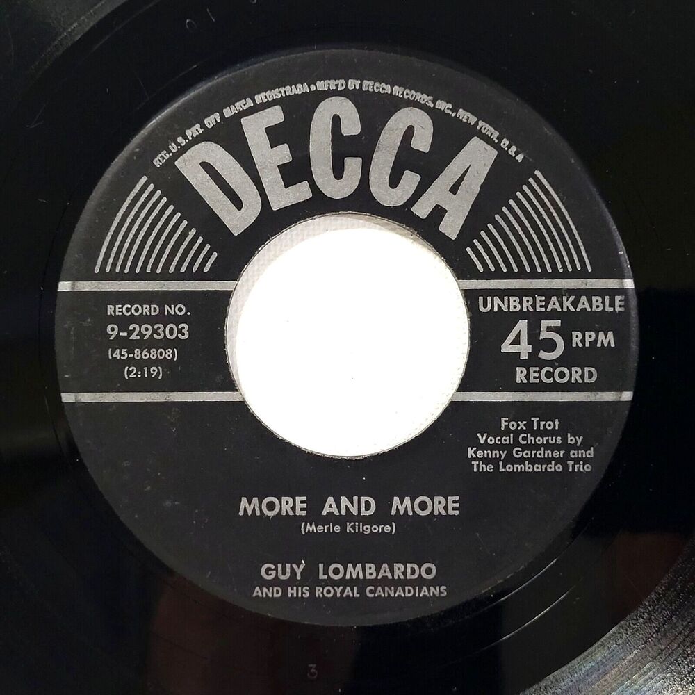 Guy Lombardo 45 More And More / Looking Back To See on Decca VG Pop Jazz